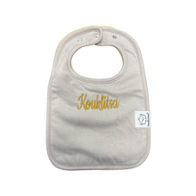 Load image into Gallery viewer, Embroidered Baby Bib “Kouklitsa” Design—Multiple color choices (free USA shipping included)
