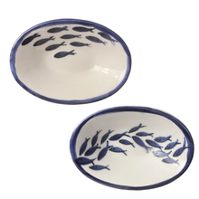 Load image into Gallery viewer, Ceramic Oval Shallow Bowl with Fish Design—Multiple choices (free USA shipping included)
