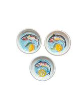 Load image into Gallery viewer, Ceramic Round Trinket Dish with fish and lemons design (free USA shipping)
