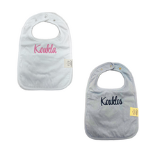 Load image into Gallery viewer, Embroidered Baby Bib “Kouklos” or “Koukla” Design—Multiple color choices (free USA shipping included)
