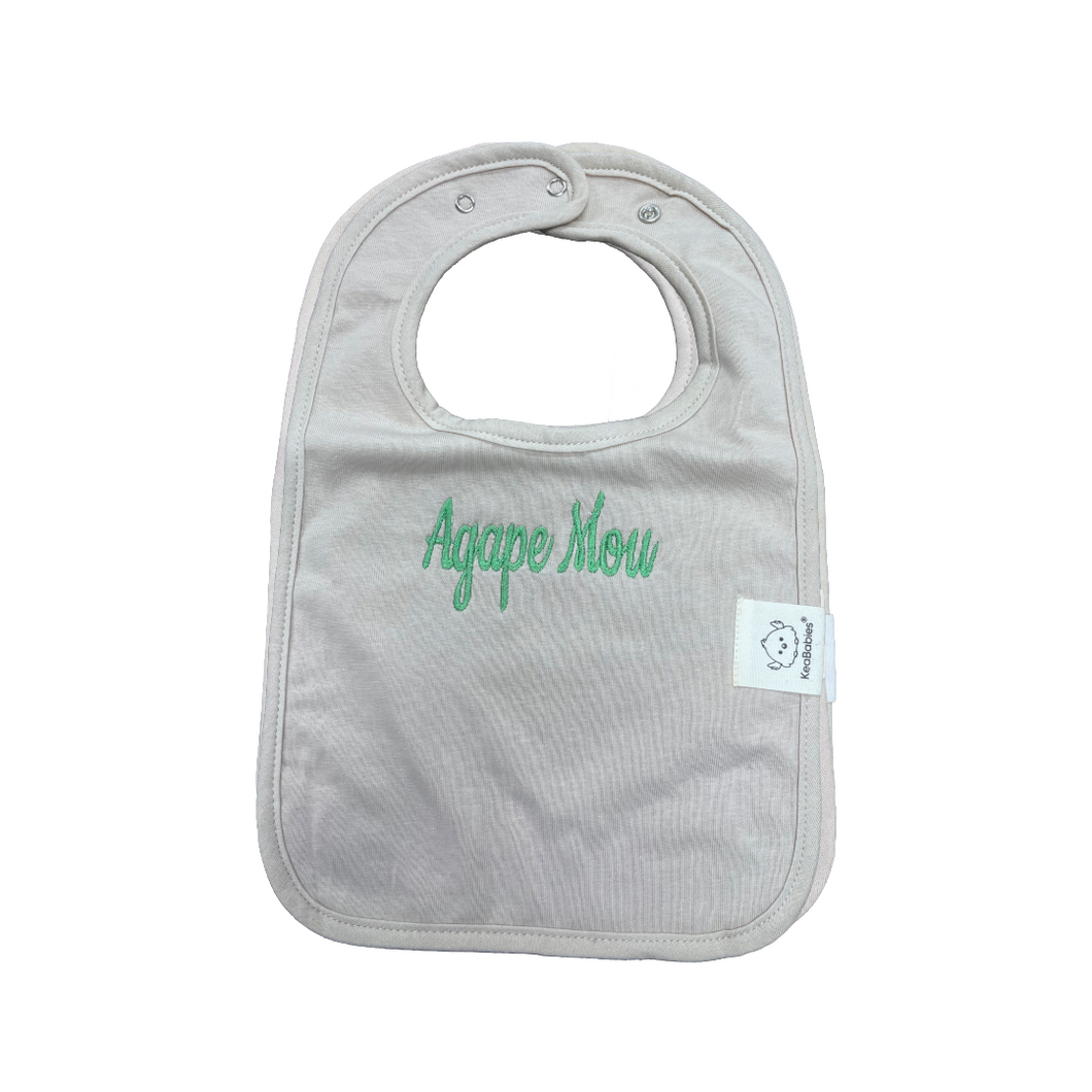 Embroidered Baby Bib “Agape Mou” Design—Multiple color choices (free USA shipping included)