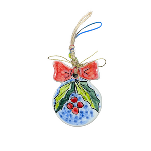 Ceramic Round Christmas Ornament with Bow—Multiple design and size choices (free USA shipping included)