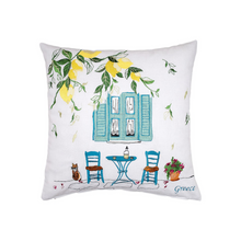 Load image into Gallery viewer, Embroidered Pillow Cover: Greece Taverna with Lemon Tree
