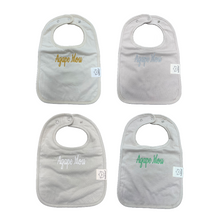 Load image into Gallery viewer, Embroidered Baby Bib “Agape Mou” Design—Multiple color choices (free USA shipping included)
