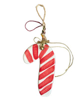 Load image into Gallery viewer, Ceramic Candy Cane Christmas Ornament—Multiple design choices
