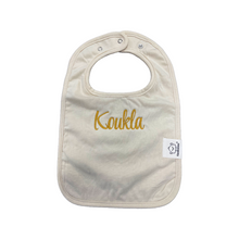 Load image into Gallery viewer, Embroidered Baby Bib “Kouklos” or “Koukla” Design—Multiple color choices (free USA shipping included)
