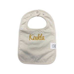 Embroidered Baby Bib “Kouklos” or “Koukla” Design—Multiple color choices (free USA shipping included)