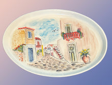 Load image into Gallery viewer, Ceramic 12” Shallow Oval Platter with Island and Village Designs (free USA shipping)
