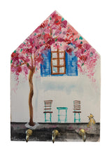 Load image into Gallery viewer, Hand-painted Wooden House: Kitty and Island Scene—option for key holder (free USA shipping included)
