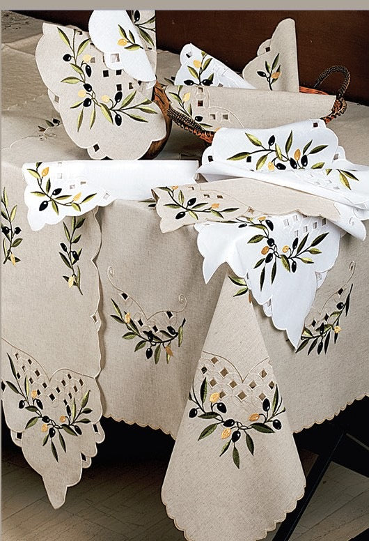 Embroidered Table Runner: olives cutwork 2 colors (free USA shipping included)