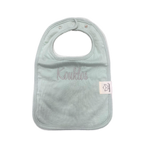 Load image into Gallery viewer, Embroidered Baby Bib “Kouklos” or “Koukla” Design—Multiple color choices (free USA shipping included)
