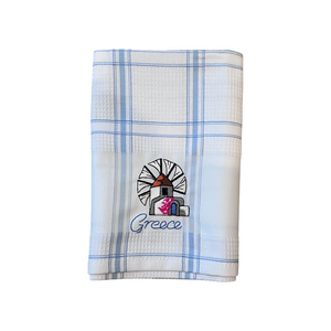 Embroidered Kitchen Towel: Blue Plaid Windmill (free USA shipping included)