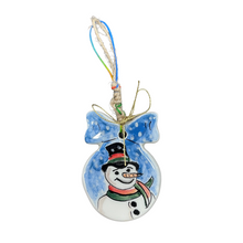 Load image into Gallery viewer, Ceramic Round Christmas Ornament with Bow—Multiple design and size choices (free USA shipping included)
