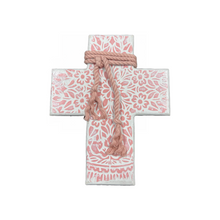 Load image into Gallery viewer, Boho Wooden Cross with Pink and White Design (2 size choices)

