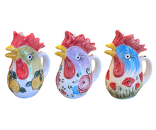 Load image into Gallery viewer, Ceramic 7” Rooster Pitcher—Multiple design choices (free USA shipping included)
