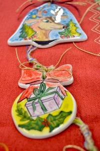 Ceramic Round Christmas Ornament with Bow—Multiple design and size choices (free USA shipping included)