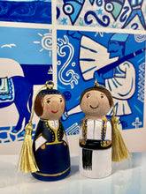 Load image into Gallery viewer, PRE-ORDER Hand-painted Wooden Figurine: Amalia with Navy Dress (free USA shipping included)
