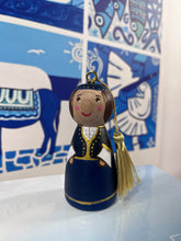 Load image into Gallery viewer, PRE-ORDER Hand-painted Wooden Figurine: Amalia with Navy Dress (free USA shipping included)
