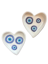Load image into Gallery viewer, Ceramic Heart Evil Eye Trinket Dish (free USA shipping)
