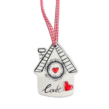 Load image into Gallery viewer, Ceramic Black and White Christmas Ornament: House (free USA shipping included)
