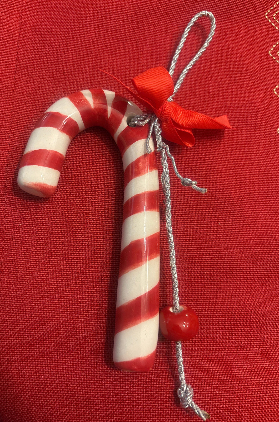 Ceramic Christmas Ornament: Candy Cane (free USA shipping included)