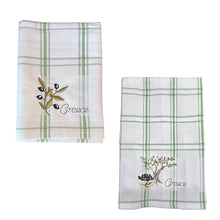 Load image into Gallery viewer, Embroidered Kitchen Towel: Olive Tree or Olive Branch (free USA shipping included)
