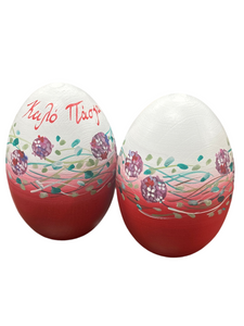 Easter Wooden Egg: Red Hydrangeas with Καλό Πάσχα (free USA shipping included)