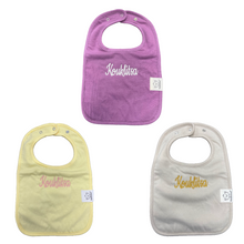 Load image into Gallery viewer, Embroidered Baby Bib “Kouklitsa” Design—Multiple color choices (free USA shipping included)
