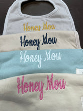 Load image into Gallery viewer, Embroidered Baby Bib “Honey Mou” Design—Multiple color choices (free USA shipping included)
