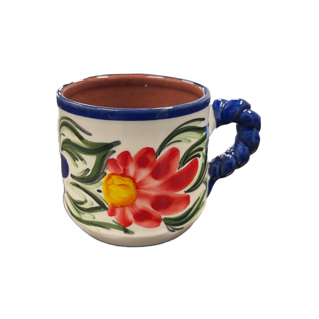 Ceramic Red and Blue Floral Mug (free USA shipping included)