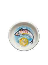Load image into Gallery viewer, Ceramic Round Trinket Dish with fish and lemons design (free USA shipping)
