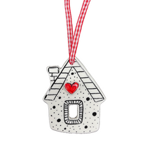 Load image into Gallery viewer, Ceramic Black and White Christmas Ornament: House (free USA shipping included)
