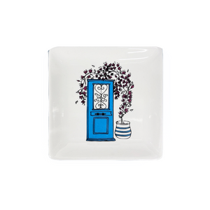 Ceramic Blue Door and Bougainvillea Square Tray (free USA shipping included)