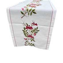 Load image into Gallery viewer, Christmas Holly Branches Embroidered Table Runner (free USA shipping included)
