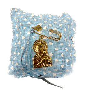 Filakto Pin with Constantinato Coin or Panagia Icon on Pillow (free USA shipping included)
