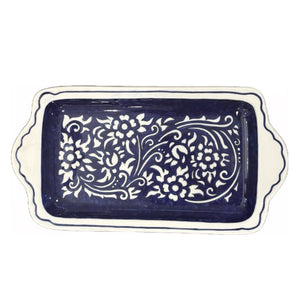 Ceramic Blue and White Tray with handles with blue background (free USA shipping included)