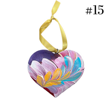Load image into Gallery viewer, Wooden Painted Heart Ornament Multiple Design Choices—only one of each design (free USA shipping included)
