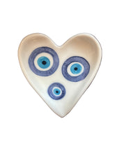 Load image into Gallery viewer, Ceramic Heart Evil Eye Trinket Dish (free USA shipping)
