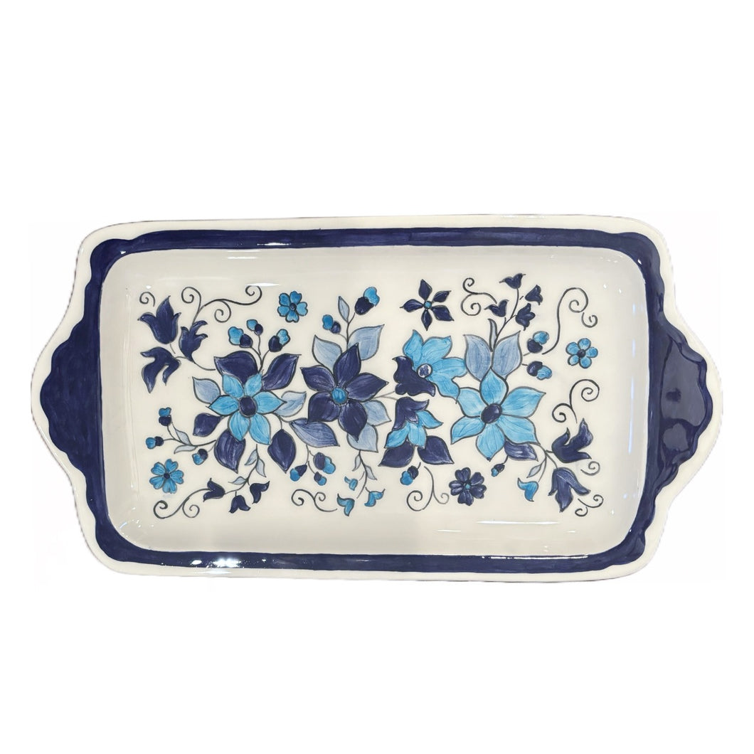Ceramic Blue and White Floral Tray with Handles (free USA shipping included)