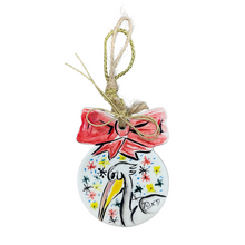 Load image into Gallery viewer, Ceramic Round Christmas Ornament with Bow—Multiple design and size choices (free USA shipping included)
