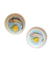 Load image into Gallery viewer, Ceramic Round Dish with fish and lemon design (free USA shipping)
