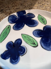 Load image into Gallery viewer, Ceramic 11.5” Round Platter Blue Flowers Design (free USA shipping included)
