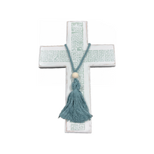 Load image into Gallery viewer, Greek Key Wooden Cross with Sage Green Design (2 size choices)
