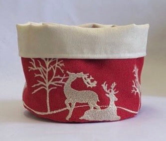 Embroidered Fabric Basket: deer design (free USA shipping included)