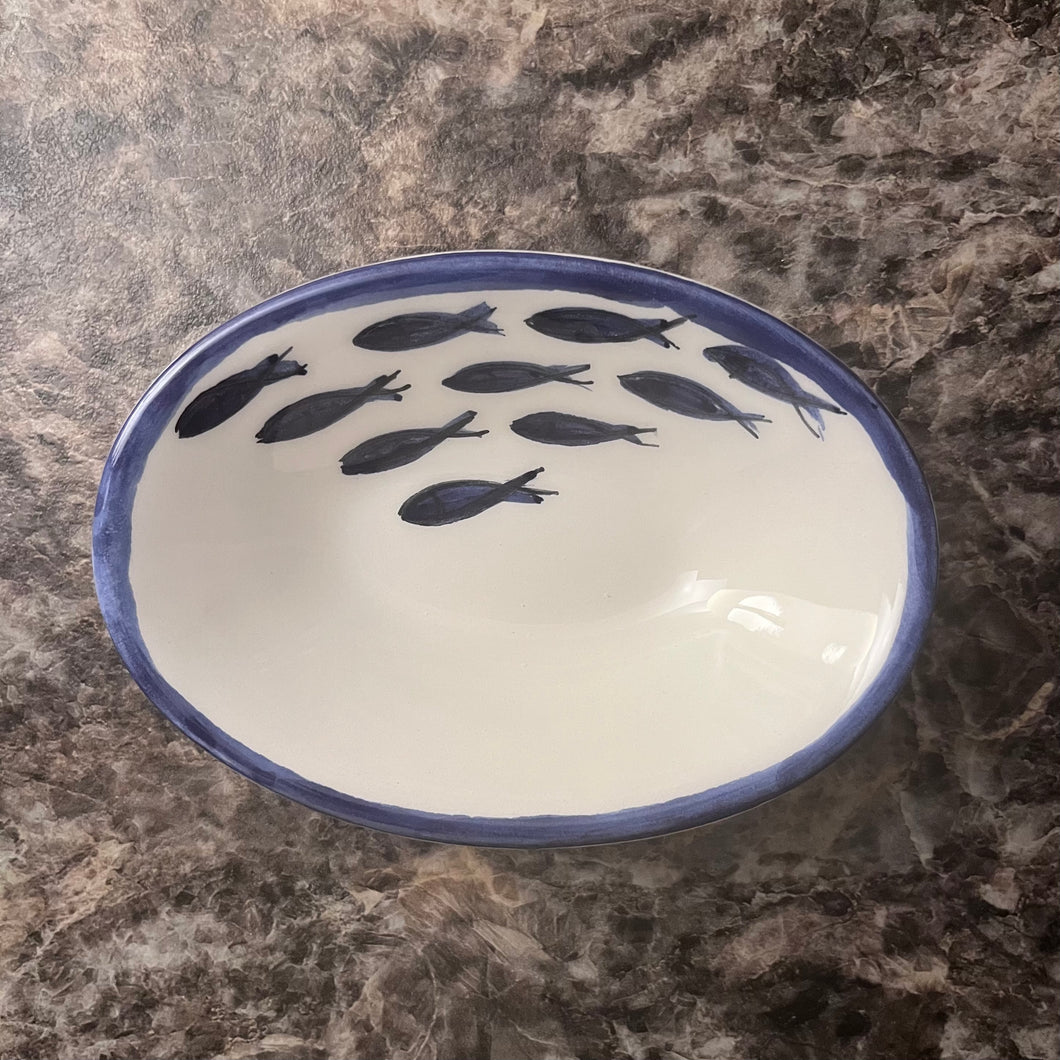 Ceramic Oval Shallow Bowl with Fish Design—Multiple choices (free USA shipping included)