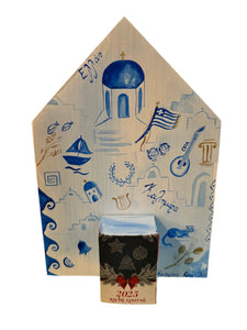 Hand-painted Wooden House  with 2025 Daily Calendar (free USA shipping included)