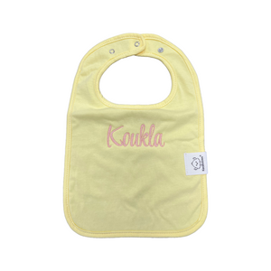 Embroidered Baby Bib “Kouklos” or “Koukla” Design—Multiple color choices (free USA shipping included)
