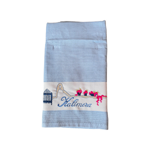 Embroidered Kitchen Towel: Kalimera—2 color choices (free USA shipping included)