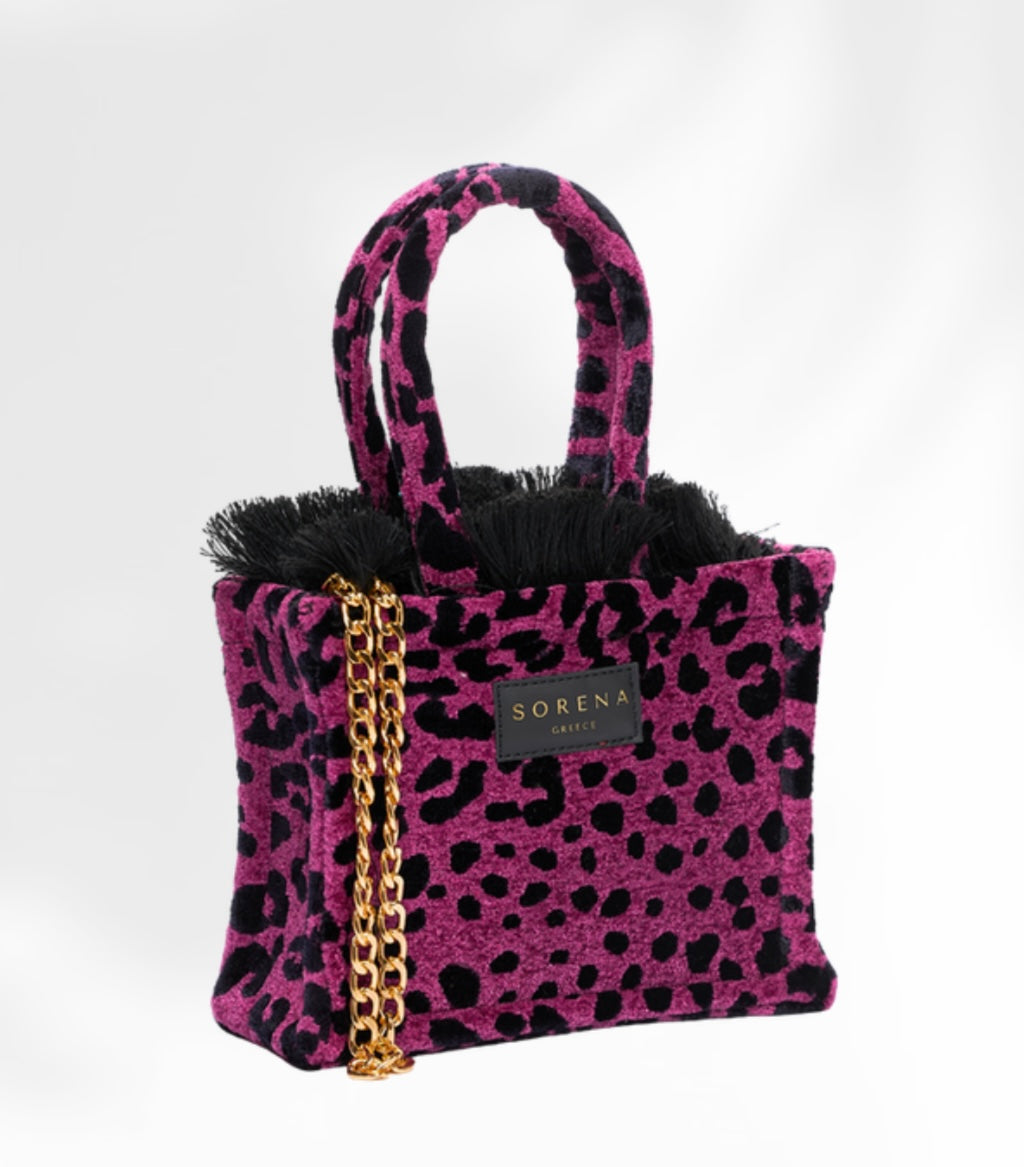 Sorena Handmade “Leopard Magenta” Mini Tote Bag (free USA shipping included)