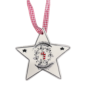 Ceramic Black and White Christmas Ornament: Star in 3 design choices (free USA shipping included)